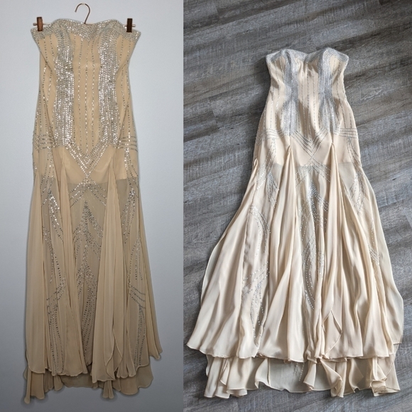 Vintage Landa cream beaded sequin prom evening special occasion dress 4 - Picture 1 of 15